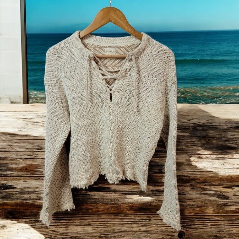 Billabong x Sincerely Jules Palms for Daze Beige Lace Up Knit Sweater